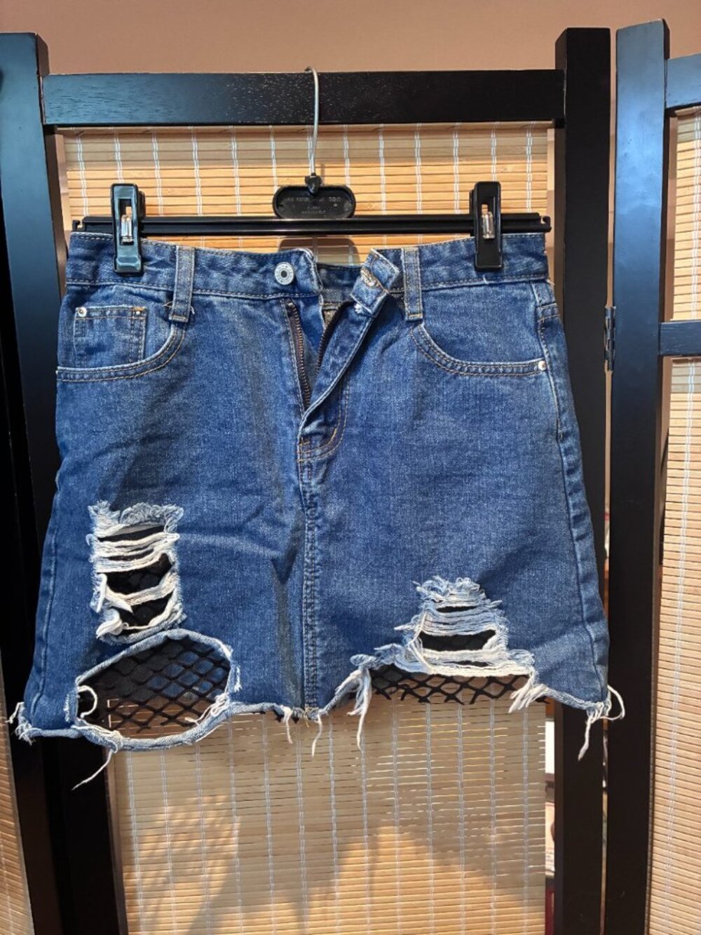 SHEIN Blue Distressed Denim Mini Skirt Size S